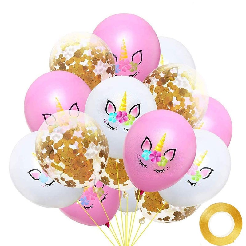 Anzmtosn 40 Pack Unicorn Latex Balloons For Arch Kit Column Garlands Banner Helium Confetti Balloons for Happy Birthday Party Wedding Celebrations Gold Rose Bulk Cute Party Decoration Supplies (12 Inch) - Image 1